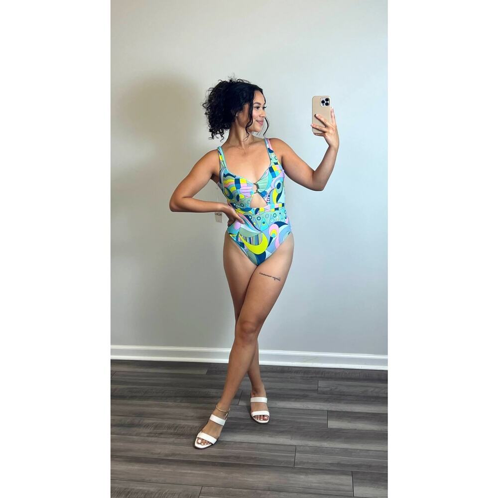 Show Me Your Mumu One Piece Swimsuit in Go Go Geo Small Cutout Ring Front Swim